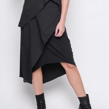 Contrast Panel Asymmetric Skirt in BLACK or OVERDYED GREY