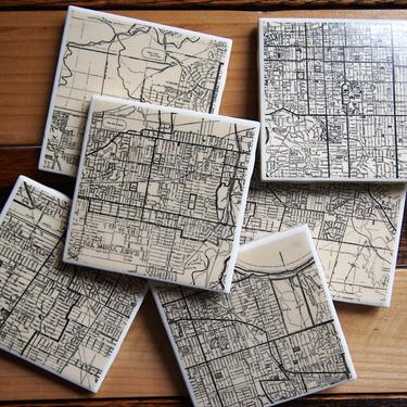 1940 Toronto Canada Map Coasters - Set of 6 - Ceramic Tile - Repurposed Vintage 1940s Colliers Atlas - One of a Kind - Handmade - Ontario 