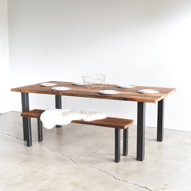 Industrial Reclaimed Wood Dining Table / Post Metal Legs 