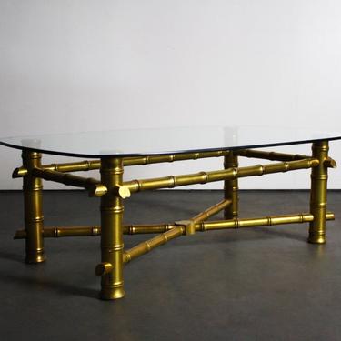 Hollywood Regency Gold Leaf Faux Bamboo Coffee Table 