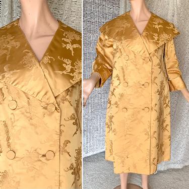 Vintage 50s 60s Evening Coat, A-Line Swing, Opera, Gold Brocade Silk 