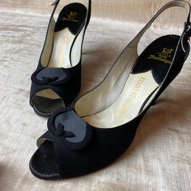 50’s Martinique pumps Black sling back stiletto shoes Black suede Peep toe Open toe beautiful shoes Size 9.5 size 9 