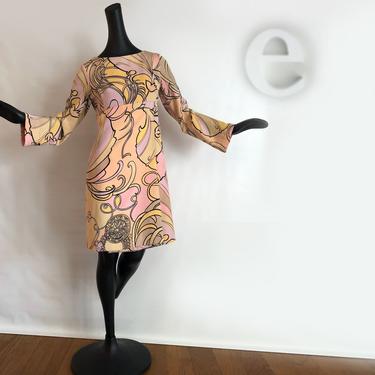 Vintage 60s MOD Mini Dress • Psychedelic Swirl Pucci Style Rayon • Hippie Twiggy Carnaby Street Couture • Pastel Blush Pink Rose Gold Lilac 