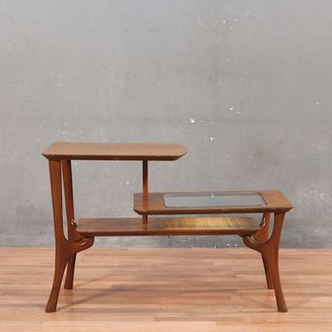 James-Philip Mid Century Tiered Walnut &amp; Glass End Table – ONLINE ONLY