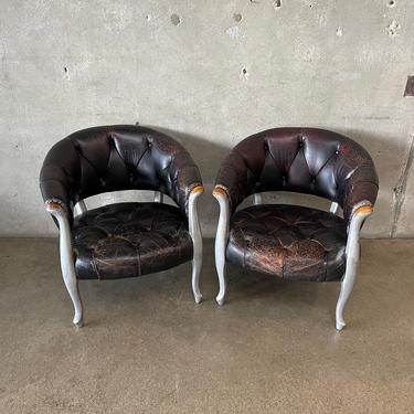 Vintage Pair of Black Leather Chairs
