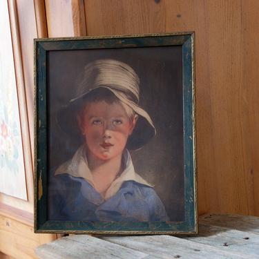 Boy with the Torn Hat print by Thomas Sully / 1920s print and frame  / vintage young boy portrait / 1800s art print / farmhouse decor 
