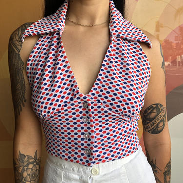 70’s Collared Button Front Halter Crop by laloupevintage
