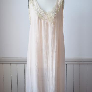 1920s Silk Nightgown | L | wounded bird | Vintage / Antique 20s Pink Silk and Lace Dress 
