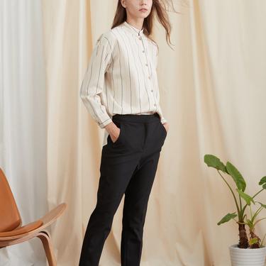 Melange Blanc Taylor Stripe Linen Blend Shirt Beige | Made in NYC | shirt | sustainable | stripe blouse | casual top | stripe top | 