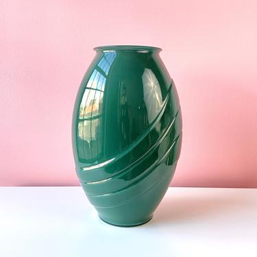 Large 80s Art Deco Revival Glass Vase 