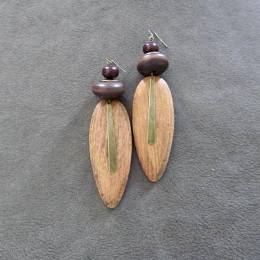 Large wooden earrings, Afrocentric African earrings, geometric earrings, mid century modern earrings, exotic bold statement earrings brown 