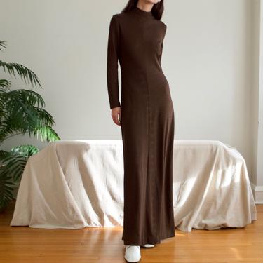 70s knit chocolate brown ESTEVES mock knit maxi dress / hostess dress 