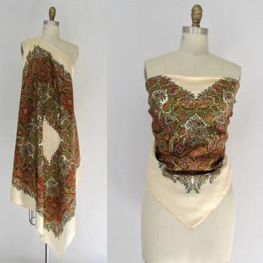 LIBERTY OF LONDON Vintage 70s Large Scarf | 1970s Silk Paisley and Floral Print Neck Scarf Headscarf | 60s 1960s British, Made in England 