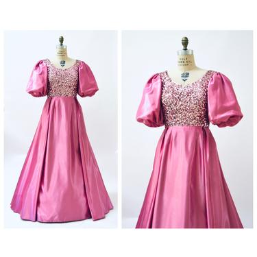80s Prom Dress Pink Sequin Dress Gown Small Medium // Vintage Metallic 80s Pageant Princess Gown Dress Mike Benet Ball Gown Small Medium 