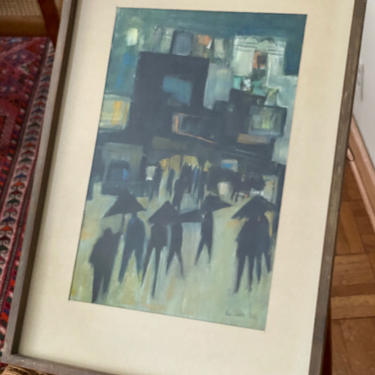 MCM Abstract Pastel City Scene Signed Paul Allen 