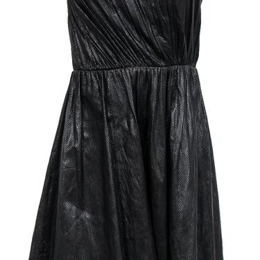 A.L.C. - Black Leather Strapless Fit &amp; Flare Dress w/ Laser Cut Design Sz 4