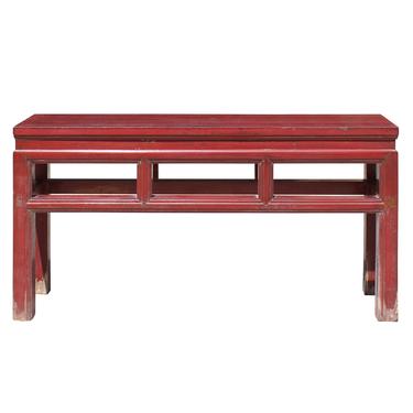 Oriental Zen Ming Style Wood Distressed Red Brown Stain Bench cs5175S