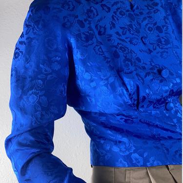 vintage royal blue silk buttoned pleat blouse size 6 