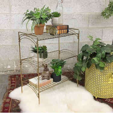 Vintage Plant Stand Retro 1960's Gold Metal Three Tier Wire Rack + Indoor + Outdoor + Plant Storage + Shelving Unit + MCM Plants Home Decor 