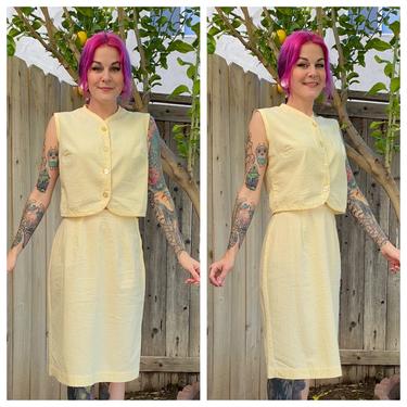 Vintage 1960’s Pale Yellow Shirt and Skirt Set 