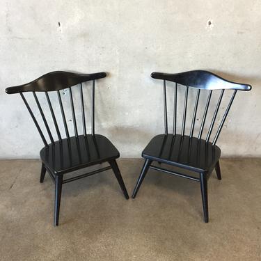 Pair of Conant Ball Lacquered Black Chairs