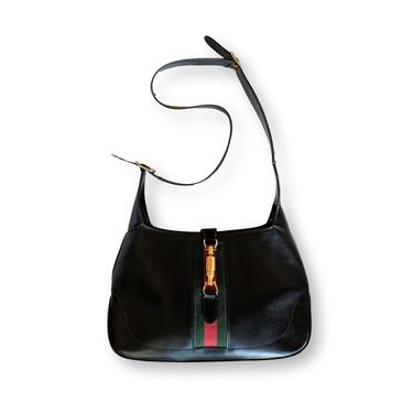 vintage GUCCI Jackie Bag / purse / iconic stripe / black / leather | hobo | handbag / crossbody 