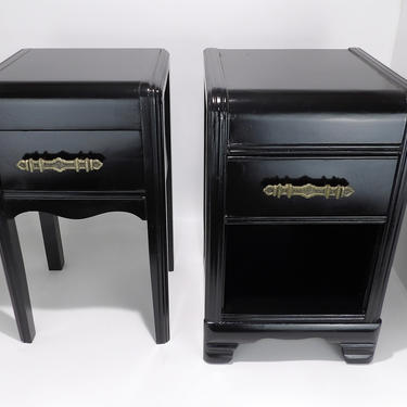 Nightstands Night Stands End Tables Dresser Art Deco Satin Black With Brass Pulls French Provincial Mid Century Modern Bedroom Masculine 