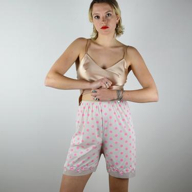Vintage 60s 70s Bloomers Pettipants Slip / Vintage 1960s Lingerie / Pink Polka Dot Nylon Bloomers / Vintage 1970s Shorts Small XS XXS Go Go 