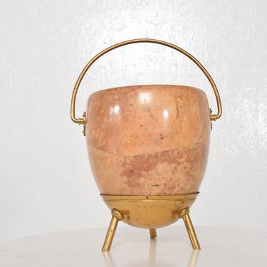 Pedestal Bucket Catch it All Pot in Goatskin w/ Brass by ALDO TURA Mexico 1960s 