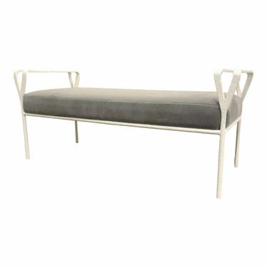 Modern White Metal and Gray Mohair Organic Bench