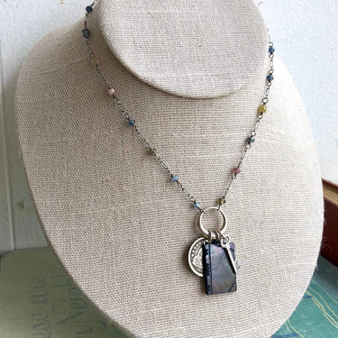 Talisman Necklace [antique coin, mother of pearl, sapphire, sterling silver] 
