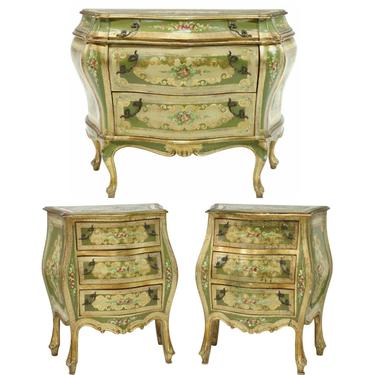 Commode / Bombe, Night Stands, Venetian Parcel Gilt, Painted, Vintage / Antique!!