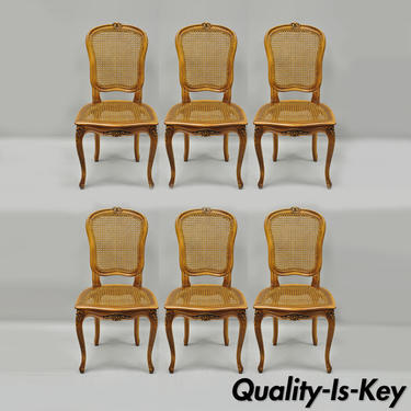 6 French Provincial Louis XV Style Italian Cane Back &amp; Seat Dining Side Chairs