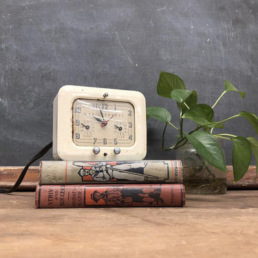 Vintage Westinghouse Clock Retro 1950s Electric Timer + Clock + Model TC-81 + White + Enameled Metal + 2 Dial + Mid Century Kitchen Decor 