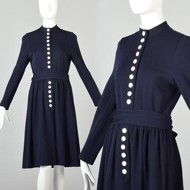 Medium Long Sleeve Winter Dress Kate Middleton Dress Navy Blue Fit and Flare Dress Norman Norell Vintage 1960s 60s Mod 