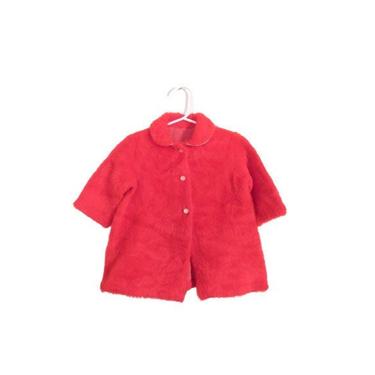 Vintage 60s Baby Girl Mod Peter Pan Collar Fuzzy Bright Red Jacket Size 3 - 6 Months 