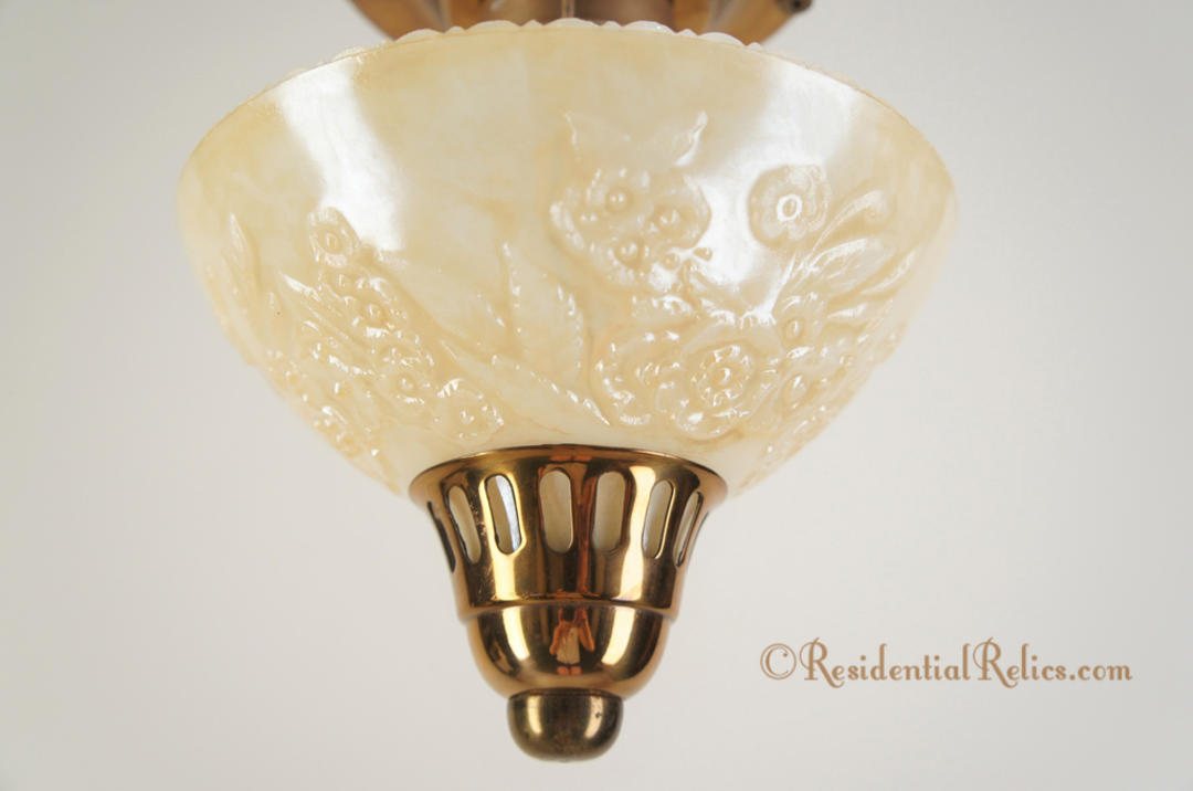 Petite ceiling fixture with iridescent embossed glass shade, circa ...
