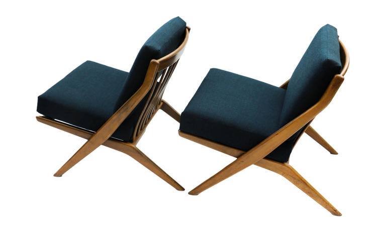 Beautiful Mid-Century Folke Ohlsson Dux Scissor Lounge Chairs Pair 