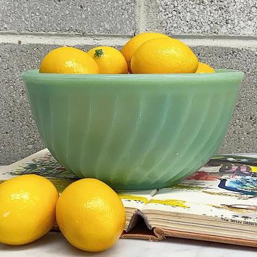 Vintage Fire King Bowl Vintage 1950s Jadeite + Mint Green + Glass + Swirl Design + 8&quot; Diameter + Mixing + MCM + Jade Kitchen Decor + Storage 