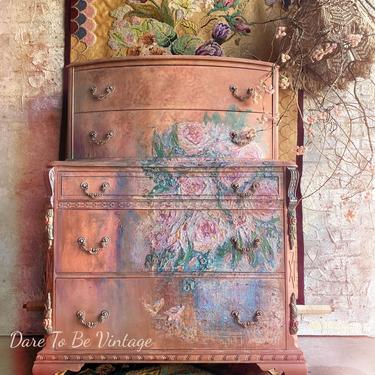 Floral Hand Painted Dresser - Boho Chic Dresser - Floral Bedroom Furniture - Painted Furniture - Bedroom Furniture 