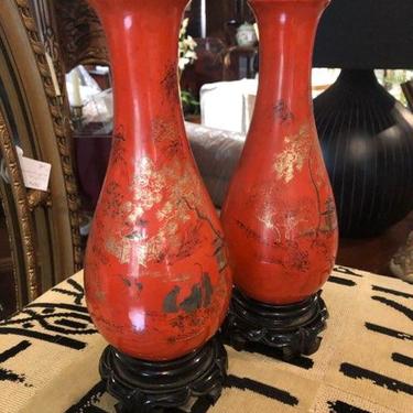 Handpainted Foo Chow Vase, Pair