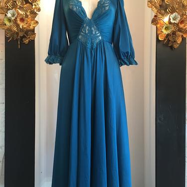1980s teal nightgown, olga nightgown, low cut nightgown, vintage 80s ...