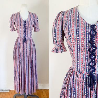 Vintage 1930s Folklore Novelty Print Cotton Maxi Dress / S 