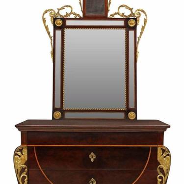 19th Century Spanish Fernandino Empire Style Carved Giltwood Bombe Chest Of Drawers Commode & Mirror 