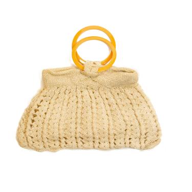 1930s Handbag ~ Ivory Crochet Bakelite Bracelet Handle Purse 