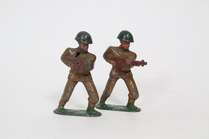 Vintage 1950s Toy Army Figures Infantry Man Running Into The Breach Mid Century Metal Toy Solider US Army Military