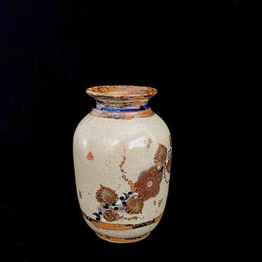 Vintage Modernist Mexican Tonala Art Pottery Hand Painted Vase with Floral &amp; BIRD SceneS 6.75&amp;quot; Tall 