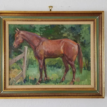 Vintage Abstract Horse in the Field Landscape Oil Painting . 
