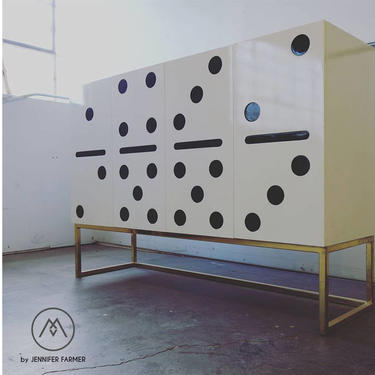 READY2SHIP // 4-Door Credenza or Bar with Domino Doors and Brass Base 