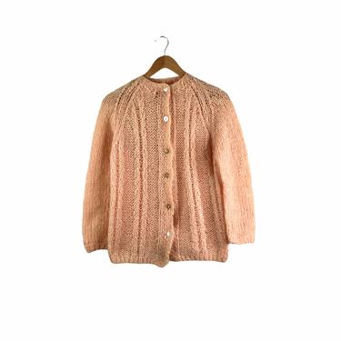 Vintage 60's Pink Mohair Cardigan Sweater, Medium 